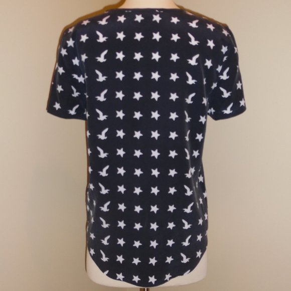 Equipment Blue Stars Birds Eagle Riley Silk T-shirt Tee Blouse XS - Picture 6 of 10